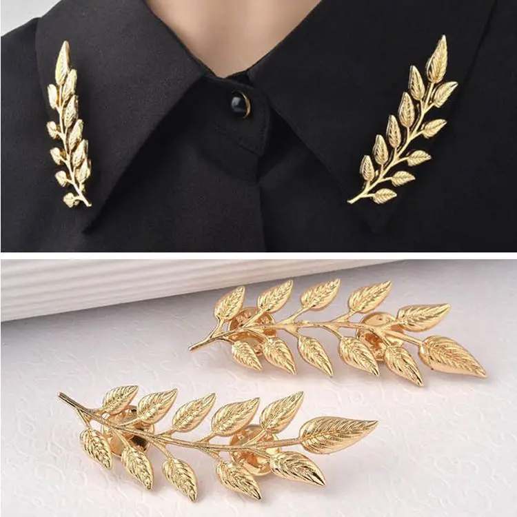 1Pair Vintage Fashion Gold and Silver Tree Leaf Collar Pin Hollowed Shirts Breastpin Lapel Brooch Jewelry Clothing Accessories