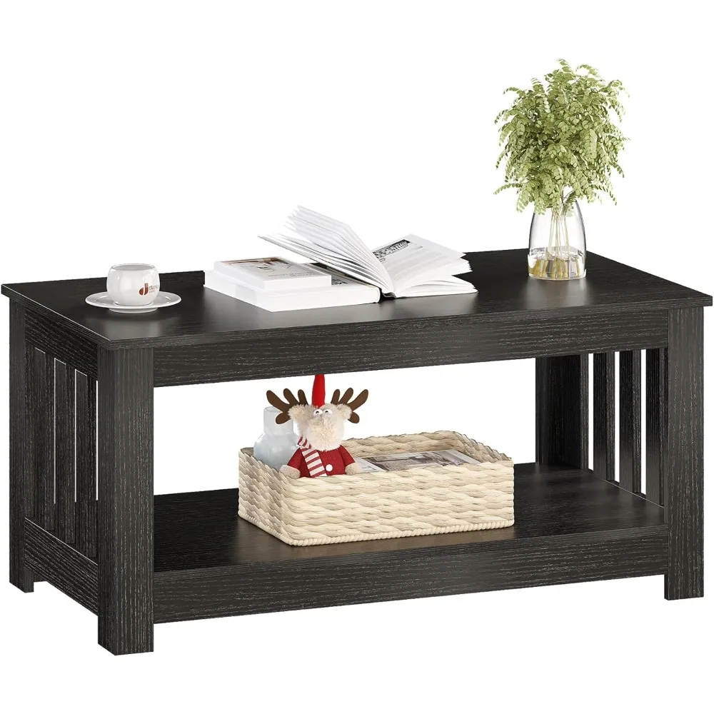 

Wooden One Style Fits All Coffee Table - Black Coffee Table, 2-Tier Rectangular Table Living Room, Scratch/Water Resistant