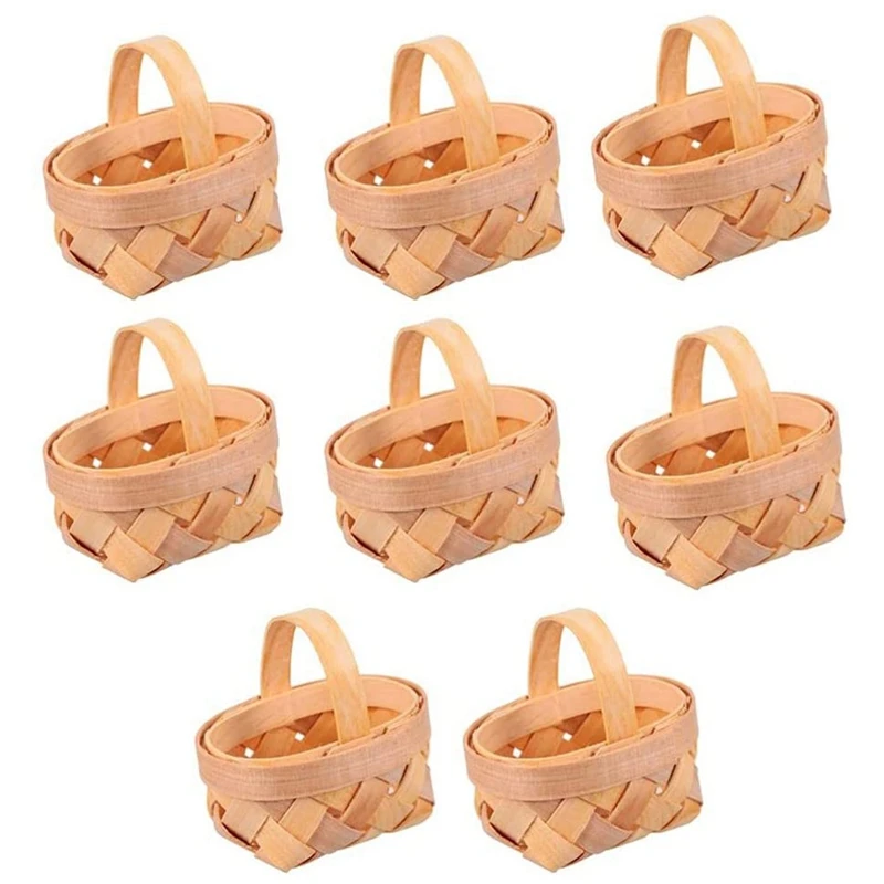 8PCS Mini Woven Baskets With Handles For Party Favors Crafts Decor Photo Prop