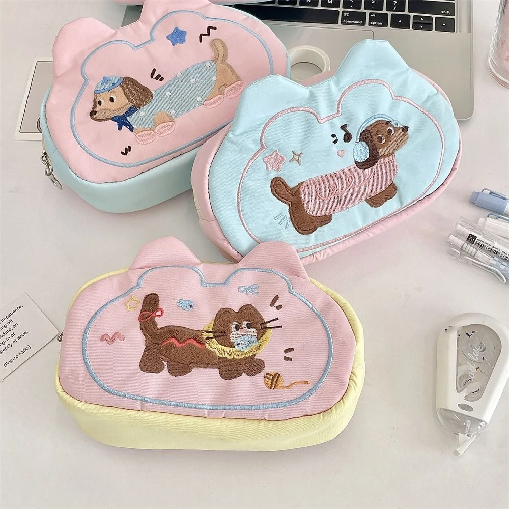 Sweet Puppy Mini Cosmetic Bag Soft Multifunctional Cartoon Pencil Case Candy Color Pouch for Make Up Kit Small Item Bag Travel