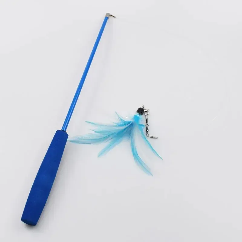 Interactive cat feather toy, retractable pet cat toy, colorful feather fishing rod, replaceable head, cat teaser stick
