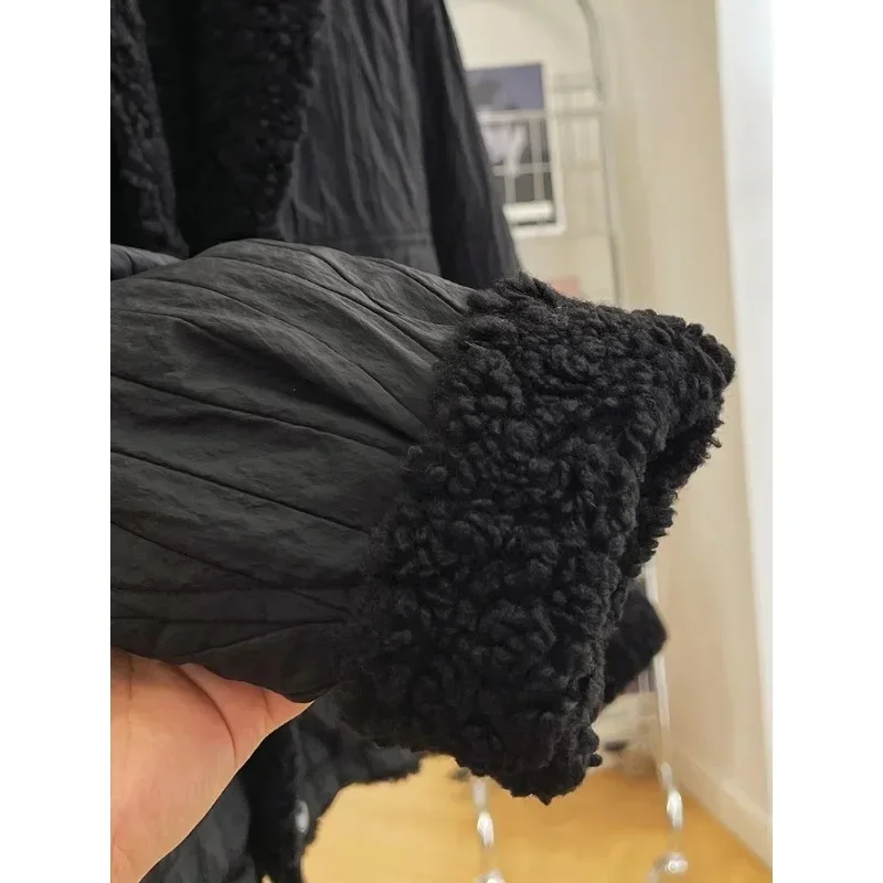 Jacket for Women Sherpa High-end Loose Thickened Warm Reversible Cotton Jacket Casual Versatile Street Style College Style