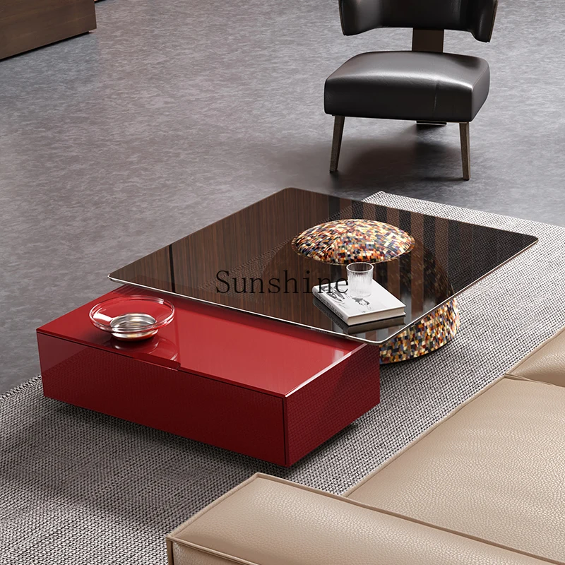 Minimalist square coffee table combination light luxury glass large apartment