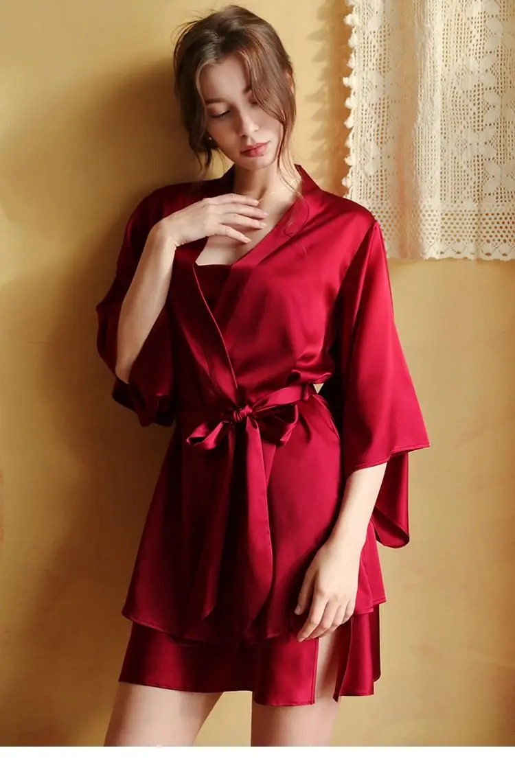 Mulberry Silk Nightdress For Women Night Robe Sexy Lingerie Soft Sleepwear Smooth Robe Dress Nightgown Bathrobe Ladies Pajamas