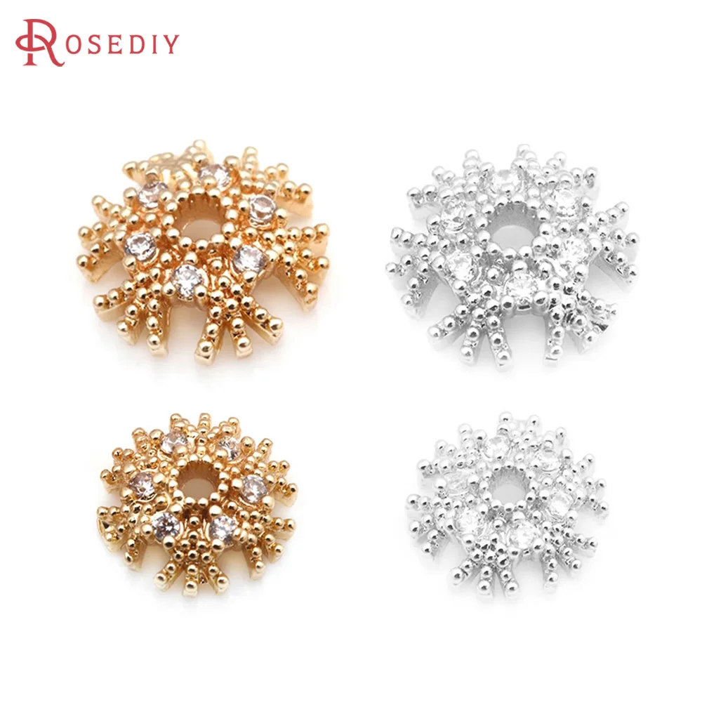 

10PCS 18K Gold Color Brass and Zircon Flower Beads Caps High Quality Diy Jewelry Making Necklace Earrings Accessories for Women