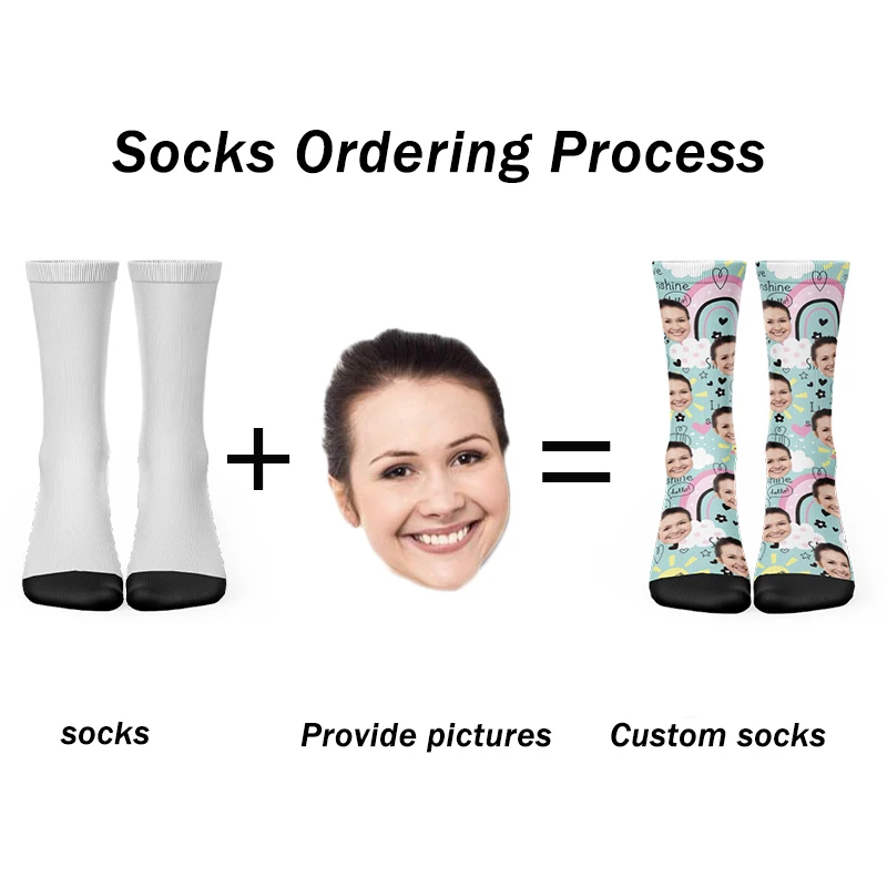 Let's Draw The Face Of the Face Rainbow Cotton Socks Cute Girl Cloud Pink Fun Custom Socks Kawaii Casual Personality Gift Socks