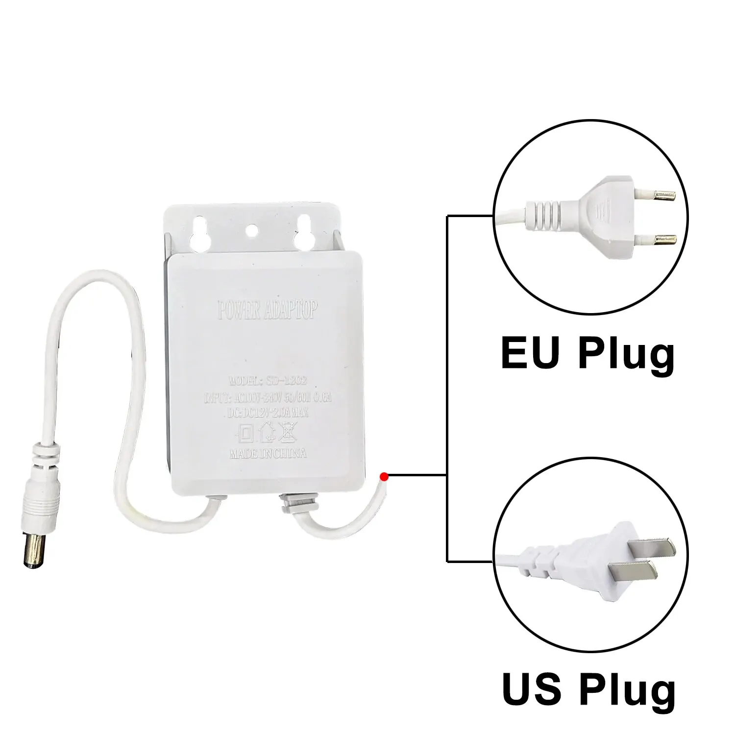 Power Adapter US/EU Outdoor Waterproof AC 100-240V Input DC 12V Volt Output Supply Charger Europe Universal Adapter Converter