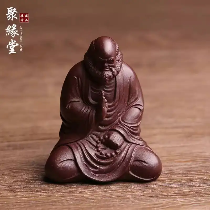 Premium Original Purple Clay Pet Figurine, Daruma Zen Style, Fully Handmade By Renowned Artists, Can Be Used For Decoration And