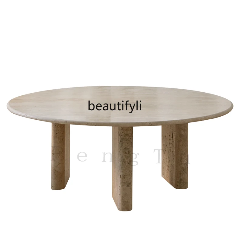 

Marble coffee table simple modern hotel household round light luxury Roman cave stone edge table