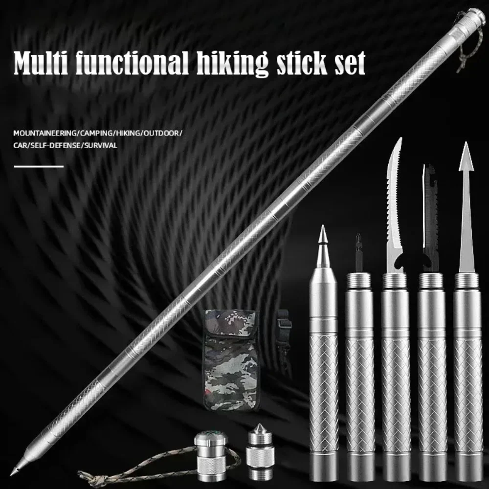 New Professional Outdoor Mountaineering Stick Multi-function Metal Self Defense Stick Travel Mountain Camping Survival Tools