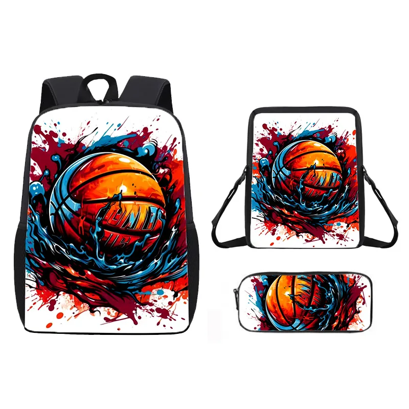 Popular Youthful Novelty Basketball 3D Print 3pcs/Set Student Travel bags Laptop Daypack Backpack Shoulder Bag Pencil Case