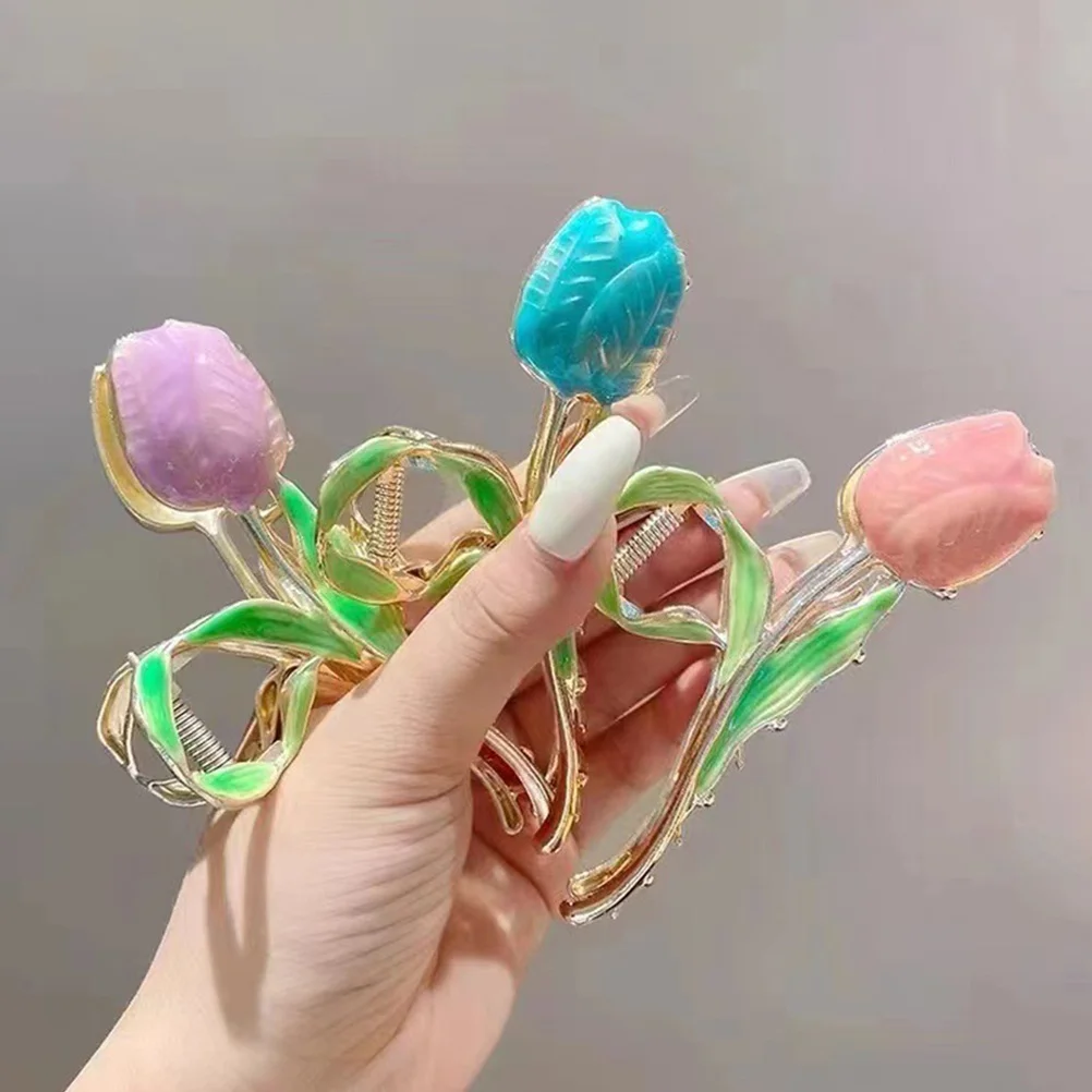 

Tulip Flower Claw Clip For Thick Thin Curly Hair Flexible Durable Stylish Women Flower Clips Back Hair Claw
