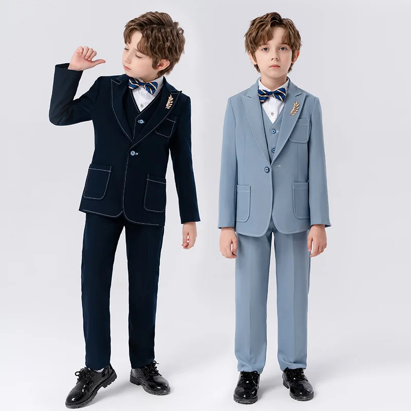 

Kids Formal Jacket Vest Pants Bowtie Piano Party Dress Children Graduation Ceremony Photograph Suit Boy Host Performance Costume