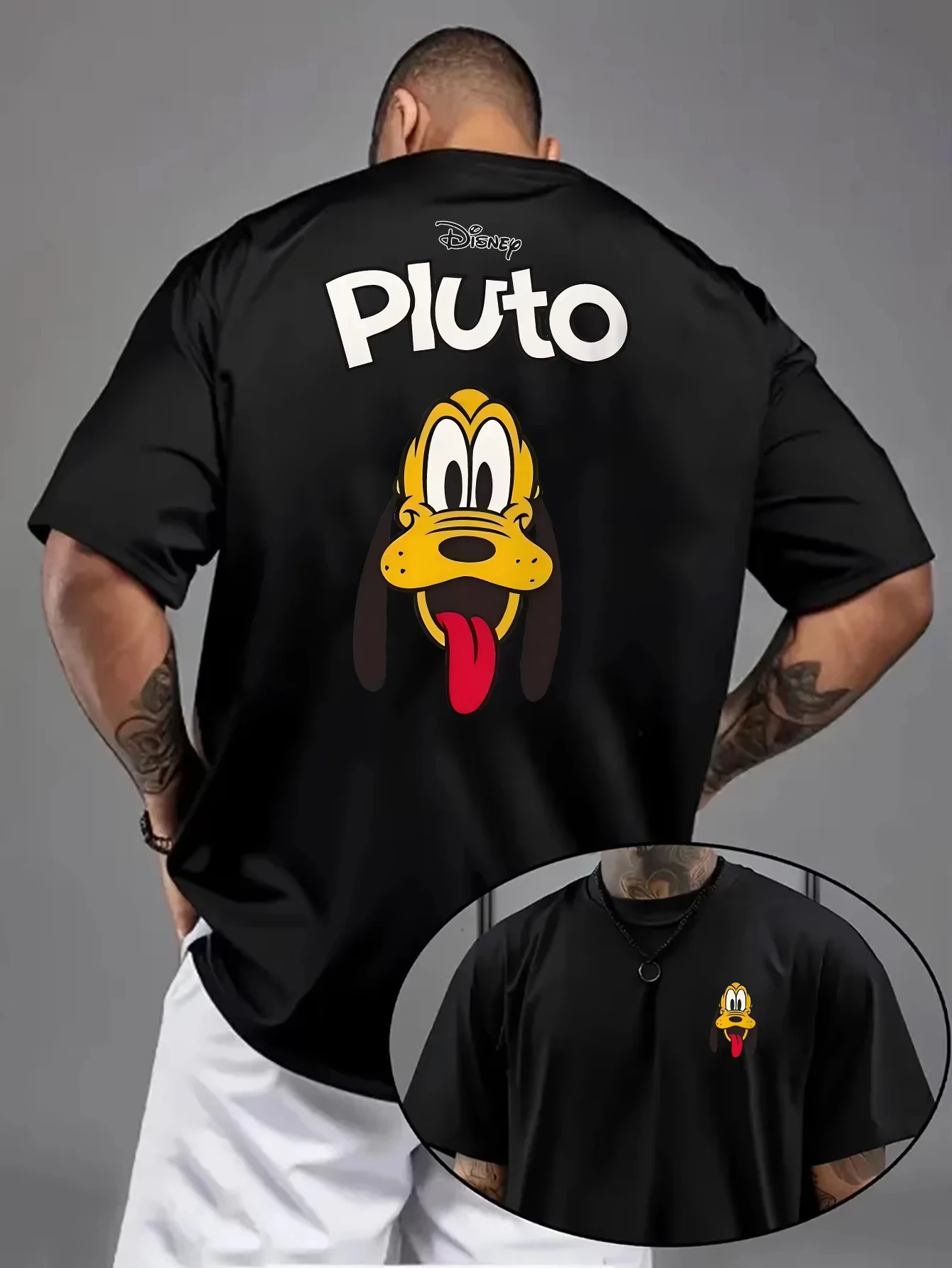 

Summer Men's Disney Pluto Pattern T-Shirt Daily Leisure and Theme Activities Wear Unisex Cotton Short Sleeve Oversized