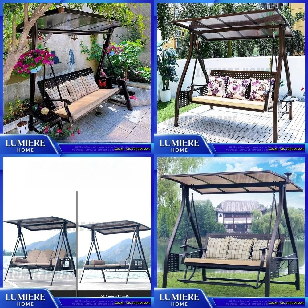 

Outdoor Aluminum Swing Chair for Garden Patio Balcony Rainproof Solar Powered Double Seater Hammock Swing with Weather