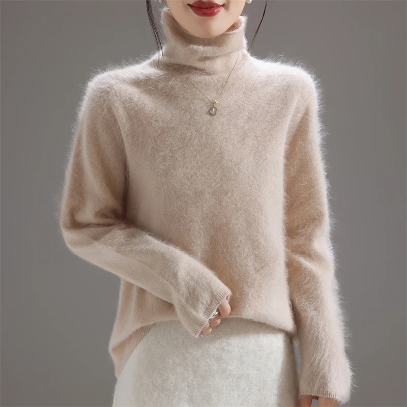 2025 جديد 100% ميرينو رداء علوي من الصوف المرأة كومة طوق نحى بلوفر مغزول بلون كبير الحجم بلايز الخريف الملابس الدافئة