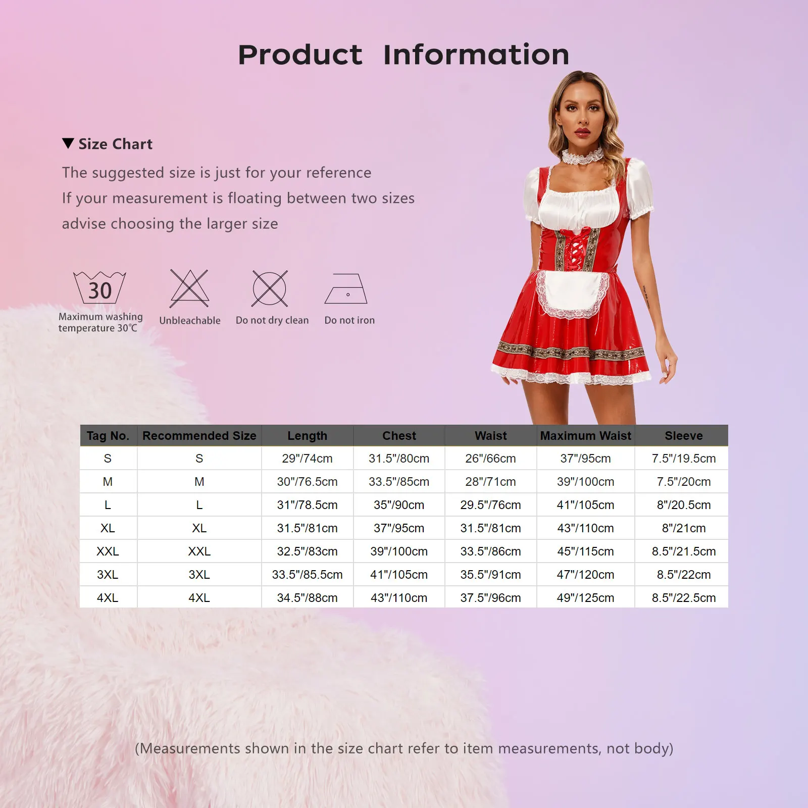 Costume Cosplay da donna tedesco bavarese Oktoberfest Beer Maid Costume lucido in pelle PU con rifiniture in pizzo abito a trapezio con Choker Maid Dress