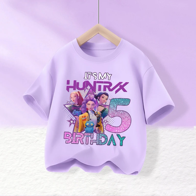 

Kpop Demon Hunters T-shirts for Girls Cartoon Number 1-9 Printed Short-sleeved Top Children Summer Cute T-shirt Kids Clothes