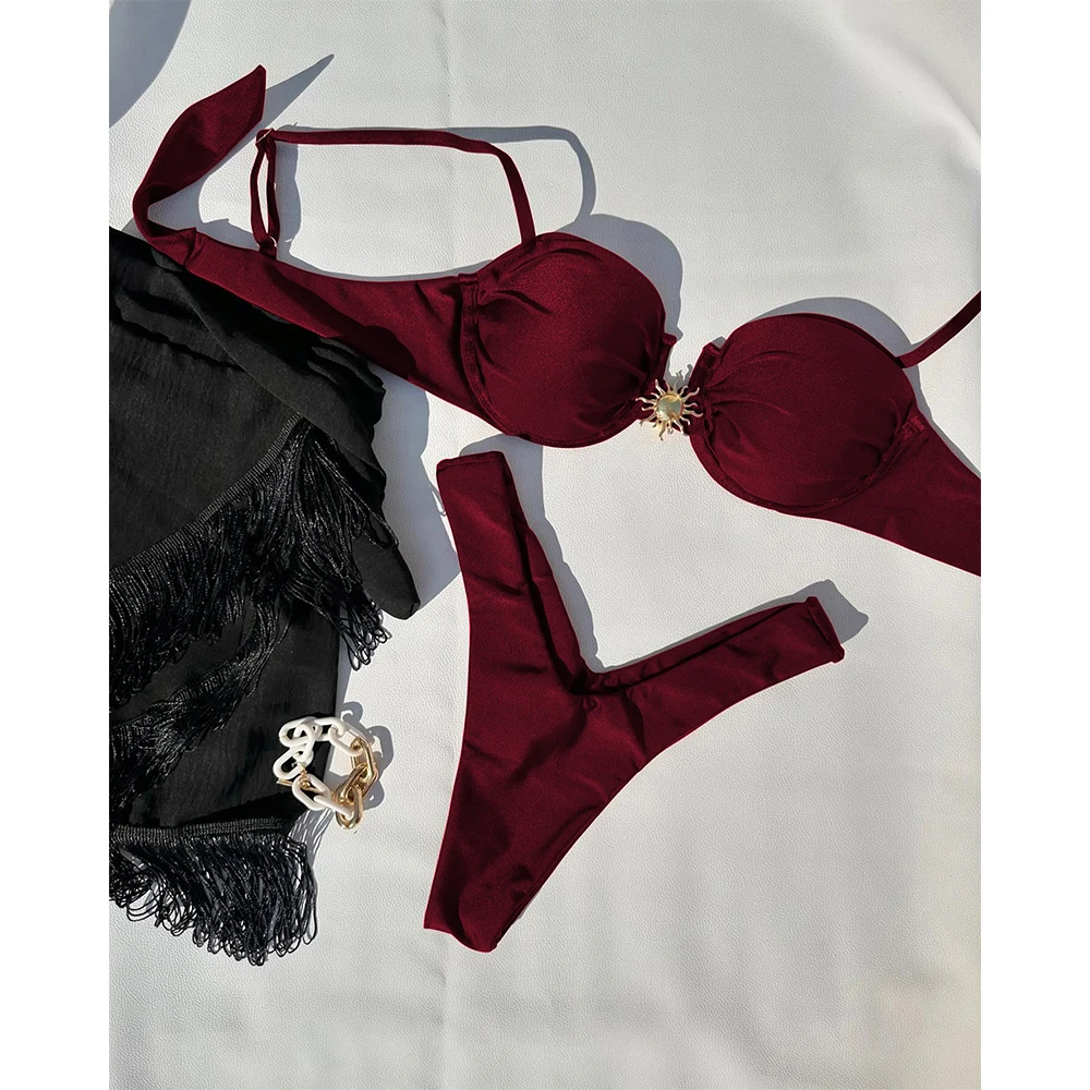 Micro Bikini 2025, traje de baño Sexy para mujer, traje de baño Push Up, conjunto de Bikini Sexy, Bikini brasileño, traje de baño para mujer, ropa de playa unicolor