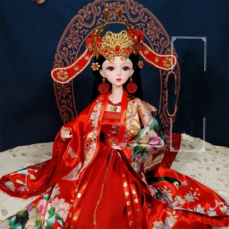 1/3 BJD Ancient Chinese Doll Hanfu Clothes Ball Jointed Doll Headdress Accessories Bride Princess Doll Toys for Girls