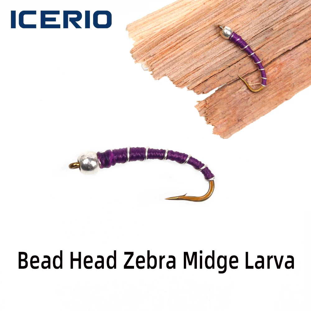 ICERIO 8 PIEZAS # 18 Señuelos de pesca con cabeza de cuentas, morados, tipo Zebra Midge, para trucha, perca y pescado blanco