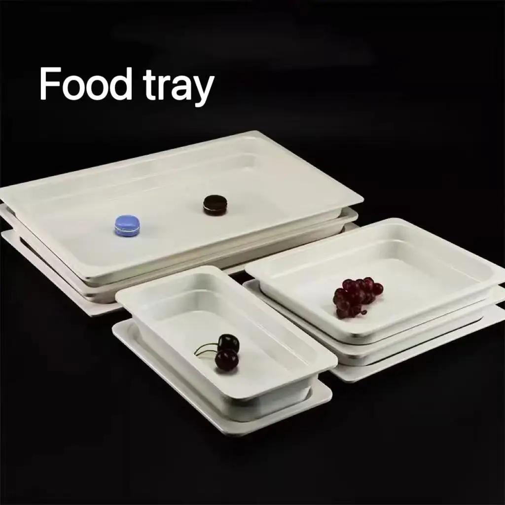 

Melamine plastic rectangular tray,Fruit dessert plate, dim sum display plate, reusable smooth edge food plate for kitchen use