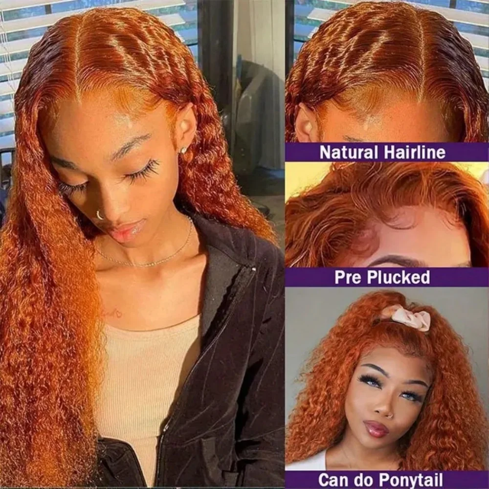 الزنجبيل خصلات الشعر المستعار الإنسان موجة عميقة 13X6 Hd الدانتيل الباروكات الأمامية شعر الإنسان 220 الكثافة الشعر البرازيلي الملونة الدانتيل الجبهة الباروكات 30 بوصة