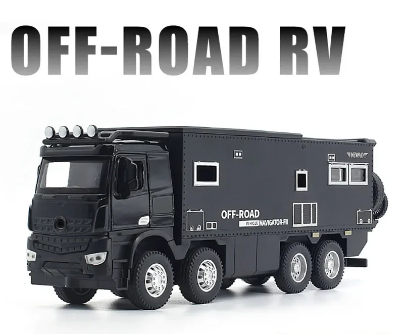 1:24 NOMADISMs-Arocs Unimog Motorhome Car Model Metal Diecast RV Off-Road Touring Vehicles Sound Light Kids Toy Gift