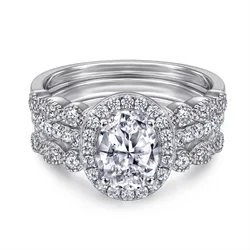 Oval 1.5 Carat Moissanite Engagement Rings Set For Women S925 Sterling Silver Fine Jewelry