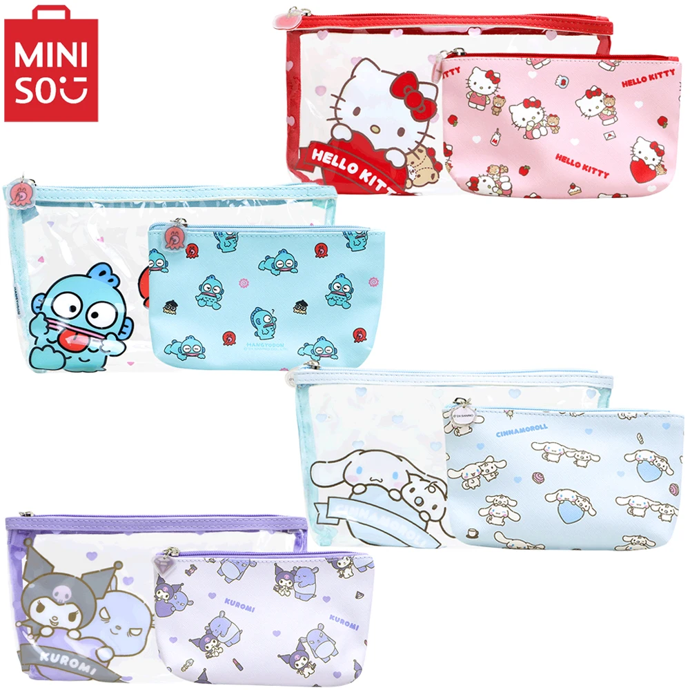 MINISO Sanrios Cinnamoroll Hangyodon HelloKittys Kuromi Storage Bag Cartoon Cute Cosmetic Bag Pencil Case Gift 2 Piece Set