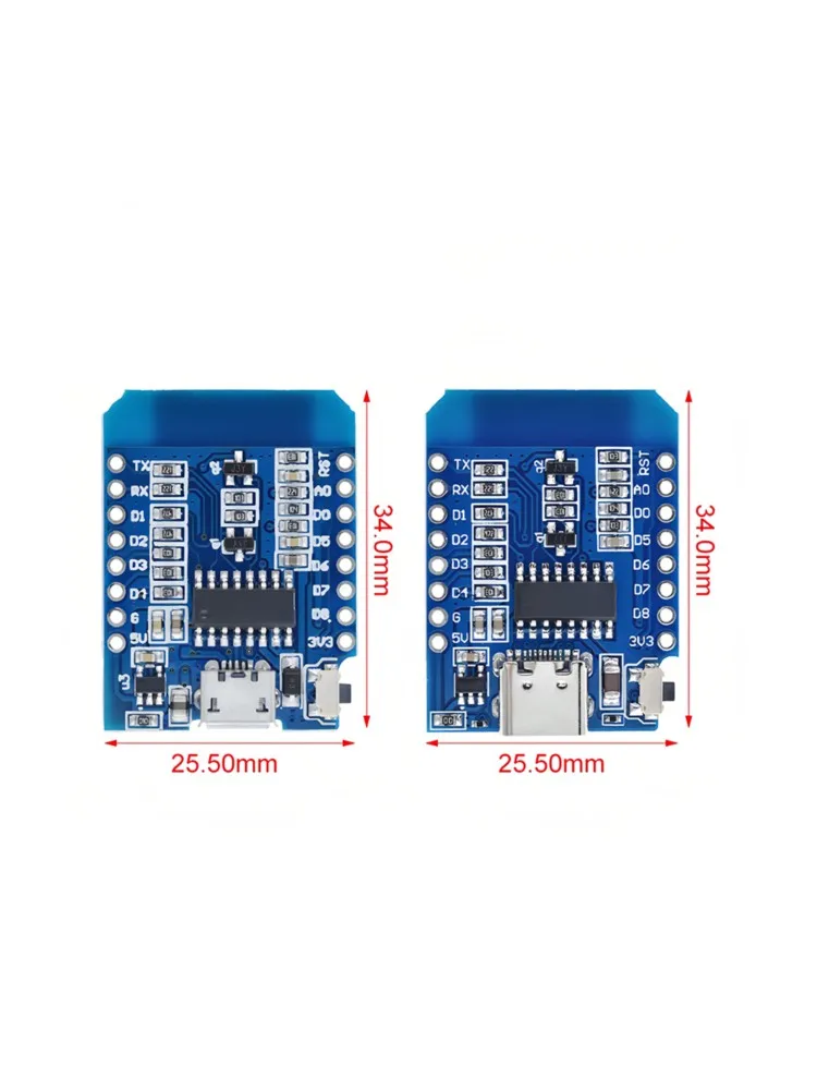 1-10 stks ESP8266 D1 Mini WIFI Development Board ESP-12F Wemos D1 Mini Nodemcu Lua Iot Board 3.3 V Met Pins TYPE-C/Micro USB XCW - afbeelding 2