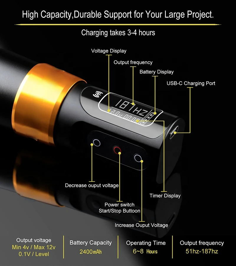 Permanent Makeup Tattooing Machine FK Iron Flux Max Tattoo Pen 2400mAh Wireless Battery Low Noise Motor