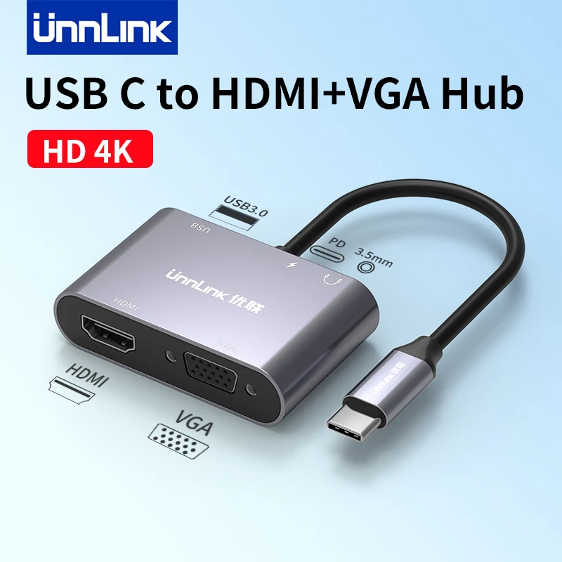 Unnlink 4K USB C إلى HDMI VGA USB PD محور محطة الإرساء نوع C محول ل شاومي ماك بوك سامسونج S20 Dex هواوي