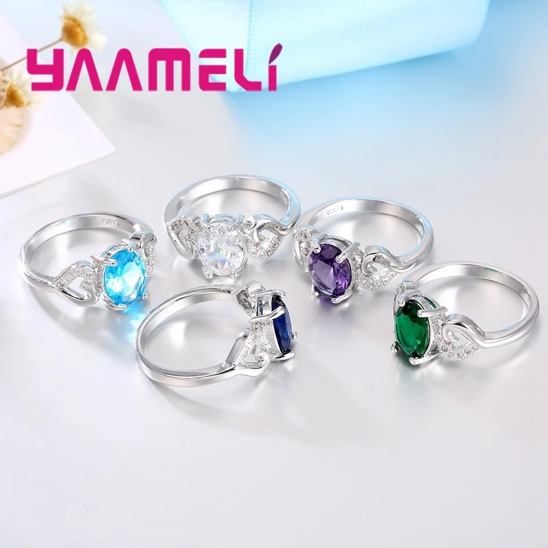 Elegance Romantic Heart Crystals 925 Sterling Silver Color Promise Rings Jewlery For Women Bride Anniversary Wedding Ring