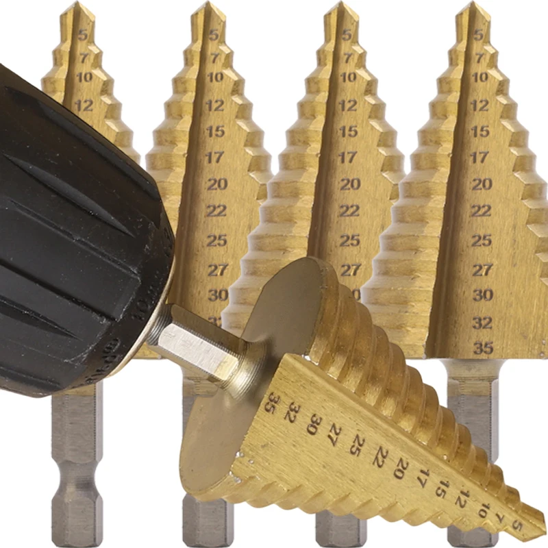 Broca de acero de alta velocidad de 5-35mm, brocas cónicas hexagonales con ranura recta para herramientas de agujeros de perforación de Metal y madera de plástico