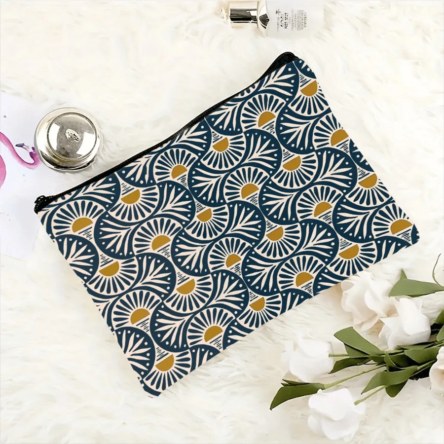 حقيبة أدوات الزينة الأنيقة ذات أوراق غروب الشمس باللون البرتقالي البوهيمي، حقيبة مكياج كلاسيكية باللون البرتقالي الحمضيات، حقيبة مستحضرات تجميل خفيفة الوزن ومتينة