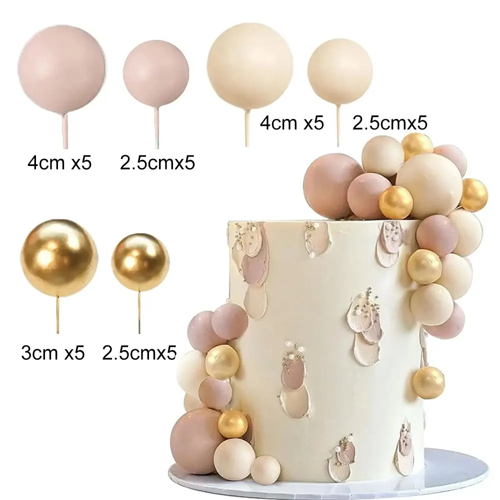 30Pcs Apricot Blush Gold Balls Cake Toppers Dusty PInk Nude Beige Gold Cake Balls for Birthday Baby Shower Wedding Cake Decor