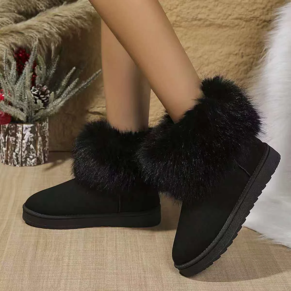 Women Boots New Winter Platform Shoes Thickened Fluff Women\'s Snow Boots Comfortable Outdoor Warm Shoes Women Plush Flats Boots