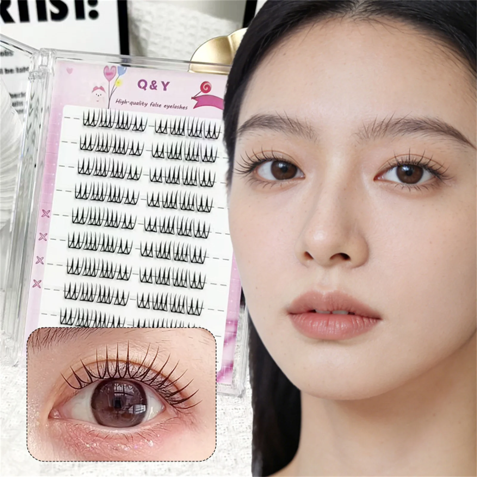 10rows Natural False Eyelashes Extension Korean Style Self Adhesive Girl Group Lashes For Women Daily Makeup C Curl Mixed Length