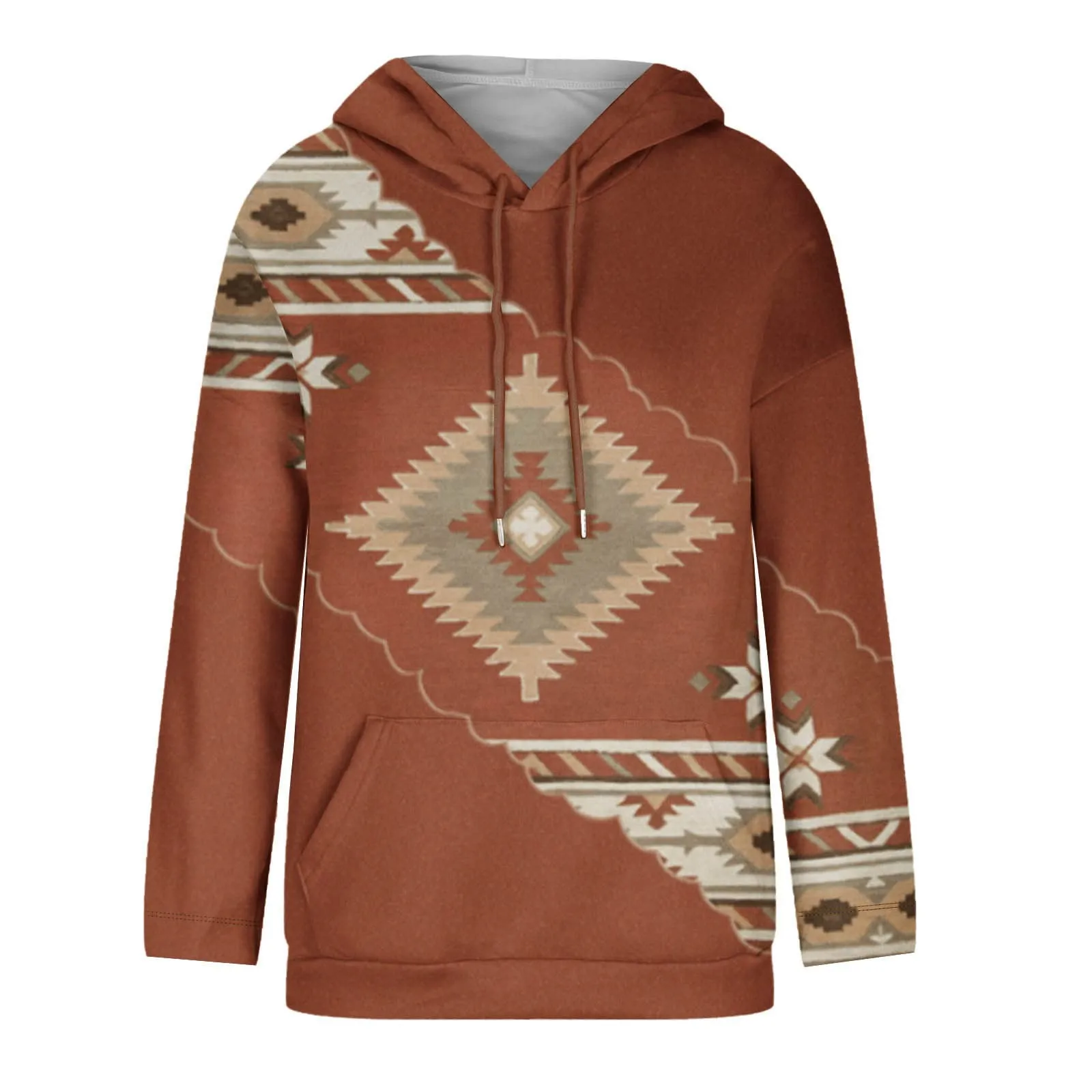 Women’s Hooded Pullover Western Ethnic Style Print Casual Geometric Horse Print Long Sleeve Drawstring Sweatshirt Tops