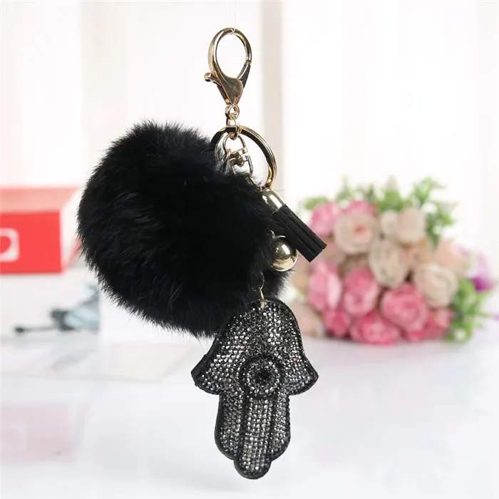 Mix Colors Wholesale Antique Hamsa Fatima Hand & Rhinestone Charms Palm Keychain Fashion For Car Key Ring Accessories