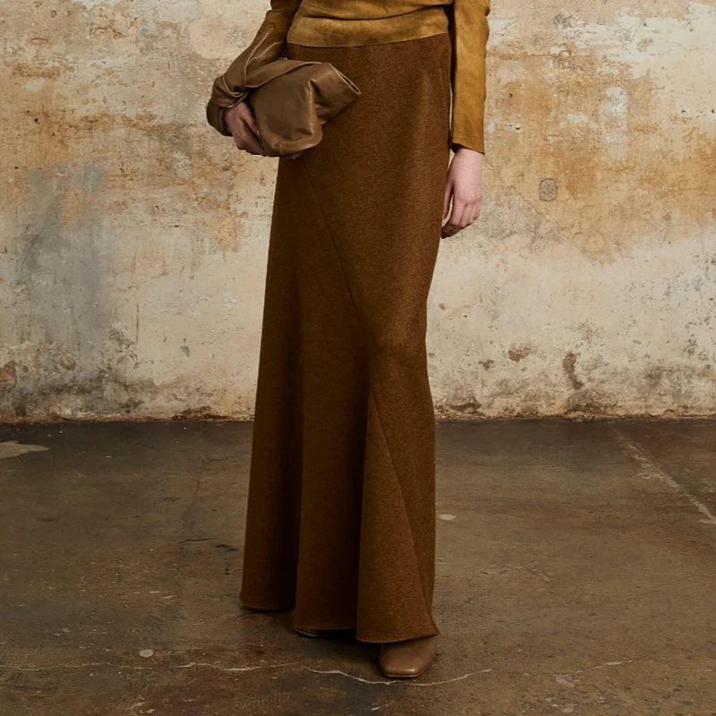 

Женская шерстяная юбка миди с высокой талией, асимметричным кроем, стройнящая, в винтажном стиле, А-силуэт, для повседневной носки