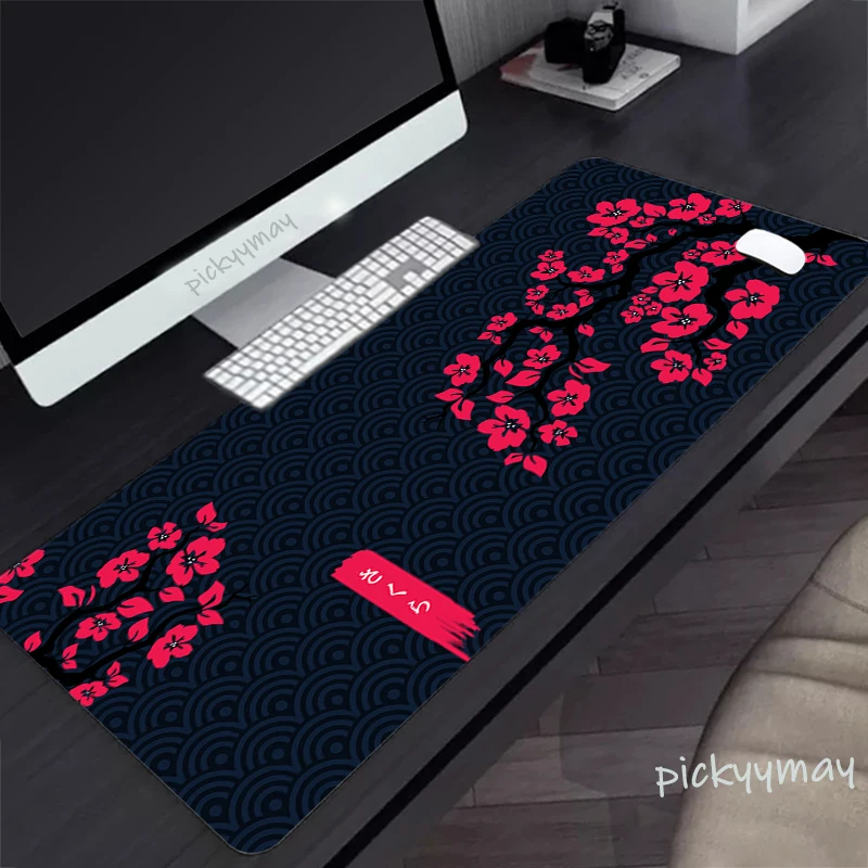 Bantalan Mouse Jepang Besar Sakura Mausepad Pc Alas Meja Elemen Oriental Bantalan Mouse Meja Kantor 900X400 Alas Meja Karpet Naga