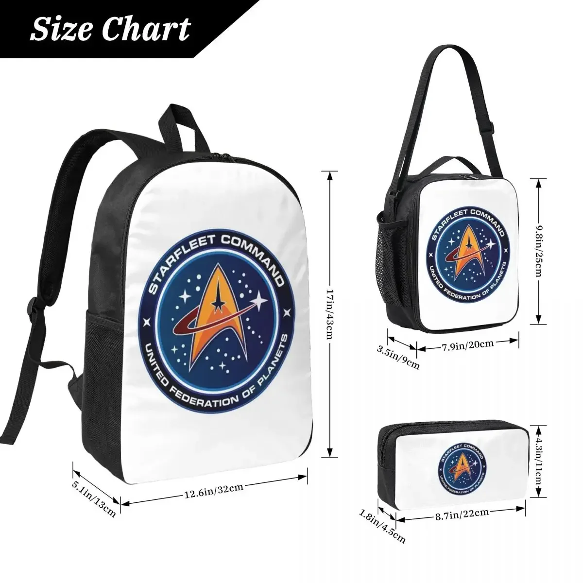 Star Treks Science Fiction TV Series Backpack BookBag School Bag Computer Shoulder Bags 3ps Insulated Lunch Bag Pencil Case