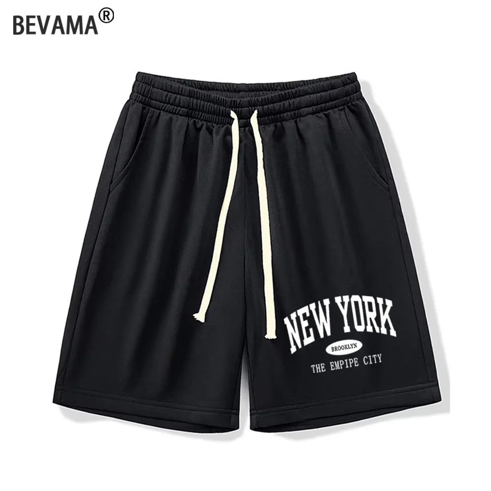 S-3XL Oversized Shorts Men Casual Wide Leg Shorts of NEW YORK Letter Printing Solid Color Drawstring Dry Gym Sports Shorts
