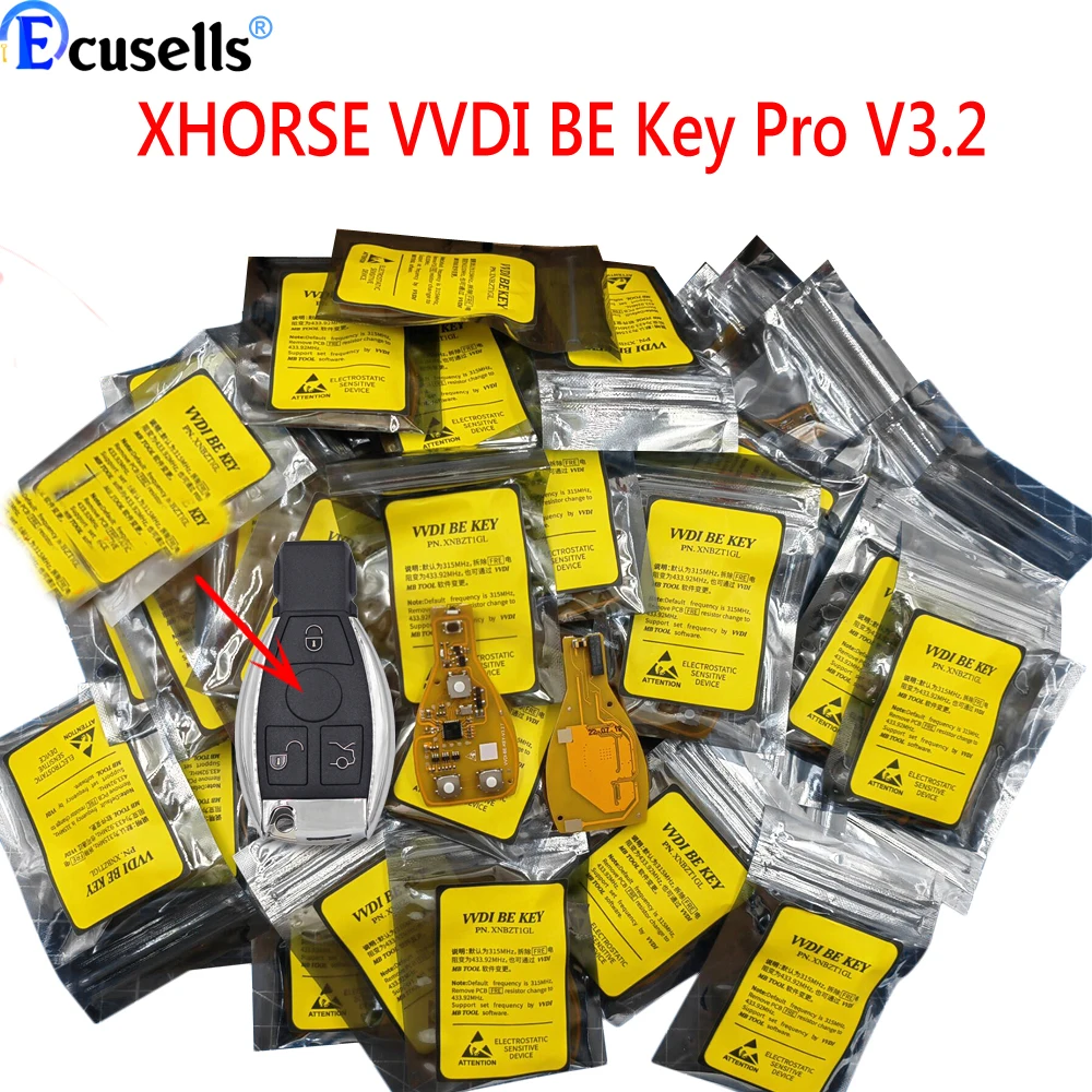 XHORSE-carcasa de llave inteligente VVDI BE Key Pro V3.2 con 3 botones para Benz, nueva actualización