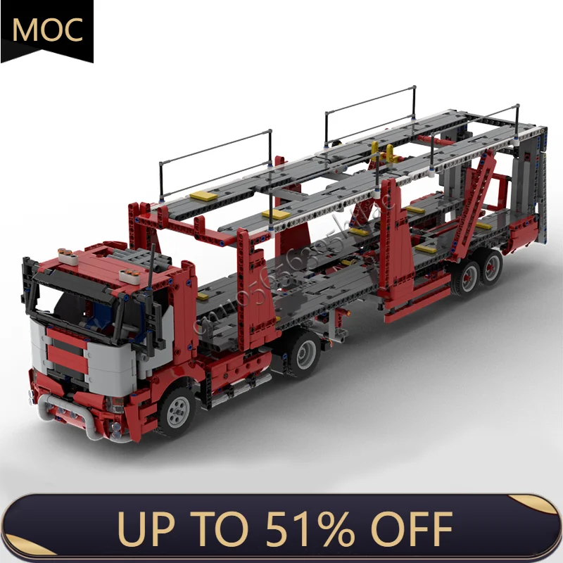 

1680, детали MOC, городская инженерия, полуприцеп, автомобиль-транспортер, модель, технология, строительные блоки, креативные детские игрушки, рождественские подарки