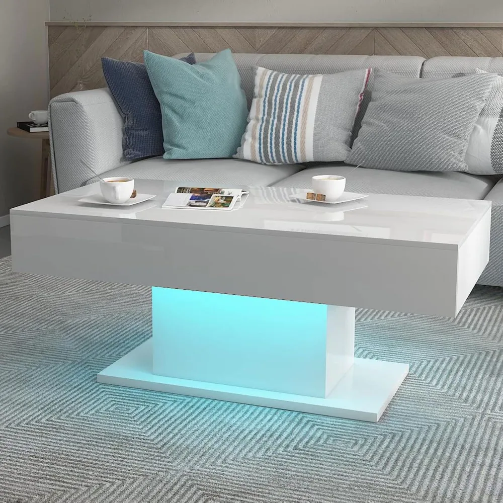 

Led Coffee Table for Living Room, Modern High Gloss Wooden Coffee Tables for Dining Reception Room