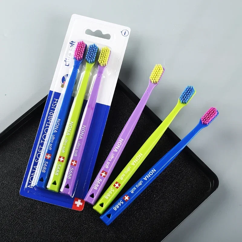 3 قطعة فرشاة أسنان نونا فائقة النعومة من الألياف الدقيقة 5460 فرشاة أسنان يدوية عالية الكثافة تنظيف لطيف والعناية باللثة مجموعة منزلية على الطراز السويسري #2