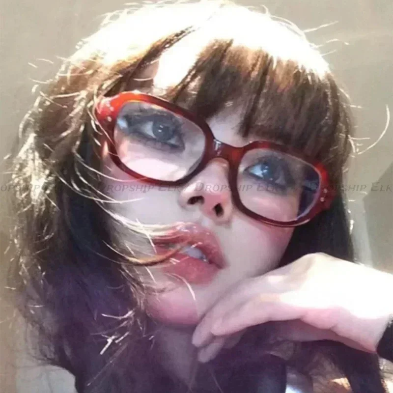 نظارات كورية عتيقة مضادة للضوء الأزرق ، نظارات مربعة ، نظارات زخرفية ، عدسة شفافة ، نظارات للرجال والنساء ، الإضافية ، Y2K